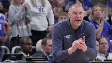 Kentucky head coach Mark Pope is shown during the second half of their second round NCAA men’ s basketball tournament game Sunday, March 23, 2025 at Fiserv Forum in Milwaukee, Wisconsin. Kentucky beat Illinois 84-75.