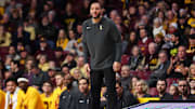 Jan 15, 2024; Minneapolis, Minnesota, USA; Minnesota Golden Gophers head coach Ben Johnson looks on during the first half against the Iowa Hawkeyes at Williams Arena. Mandatory Credit: Matt Krohn-Imagn Images