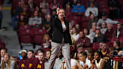 Jan 31, 2024; Minneapolis, Minnesota, USA; Minnesota Golden Gophers head coach Dawn Plitzuweit reacts during the first half against the Penn State Nittany Lions at Williams Arena. Mandatory Credit: Matt Krohn-Imagn Images