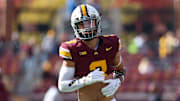 Oct 26, 2024; Minneapolis, Minnesota, USA; Minnesota Golden Gophers defensive back Koi Perich (3) warms up before the game against the Maryland Terrapins at Huntington Bank Stadium. Mandatory Credit: Matt Krohn-Imagn Images