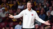 Dec 6, 2023; Minneapolis, Minnesota, USA; Nebraska Cornhuskers head coach Fred Hoiberg reacts to a call during the second half against the Minnesota Golden Gophers at Williams Arena. Mandatory Credit: Matt Krohn-Imagn Images