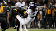 Nov 2, 2024; Waco, Texas, USA;  TCU Horned Frogs wide receiver Savion Williams (3) runs for a short gain and is tackled by Baylor Bears linebacker Steve Linton (10) during the first half at McLane Stadium. Mandatory Credit: Chris Jones-Imagn Images