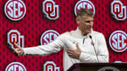 Oct 15, 2024; Birmingham, AL, USA; Oklahoma Sooners head coach Porter Moser talks with the media during SEC Media Days at Grand Bohemian Hotel. Mandatory Credit: Vasha Hunt-Imagn Images