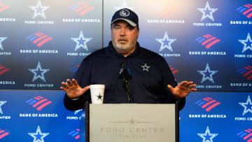 Jun 5, 2024; Frisco, TX, USA;  Dallas Cowboys head coach Mike McCarthy addresses the media before practice at the Ford Center at the Star Training Facility in Frisco, Texas. Mandatory Credit: Chris Jones-USA TODAY Sports