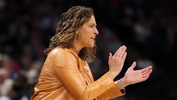 Sep 29, 2024; Minneapolis, Minnesota, USA; Connecticut Sun head coach Stephanie White looks on during the first half against the Minnesota Lynx of game one of the 2024 WNBA Semi-finals at Target Center. Mandatory Credit: Matt Krohn-Imagn Images