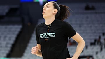 Oct 16, 2024; Minneapolis, Minnesota, USA; New York Liberty forward Breanna Stewart (30) warms up before game three of the 2024 WNBA Finals against the Minnesota Lynx at Target Center. Mandatory Credit: Matt Krohn-Imagn Images
