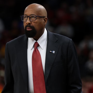 Indiana Hoosiers head coach Mike Woodson looks on during the first half against the Nebraska Cornhuskers at Target Center. 