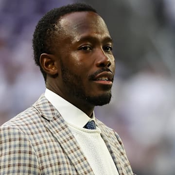 Dec 24, 2023; Minneapolis, Minnesota, USA; Minnesota Vikings general manager Kwesi Adofo-Mensah looks on before the game against the Detroit Lions at U.S. Bank Stadium. Mandatory Credit: Matt Krohn-Imagn Images