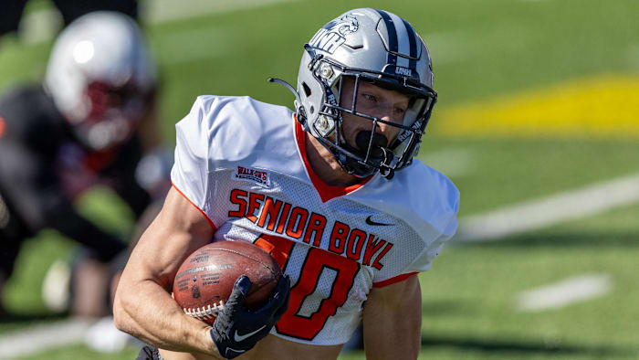 Jan 30, 2024; Mobile, AL, USA; National running back Dylan Laube of New Hampshire (40) runs the ball