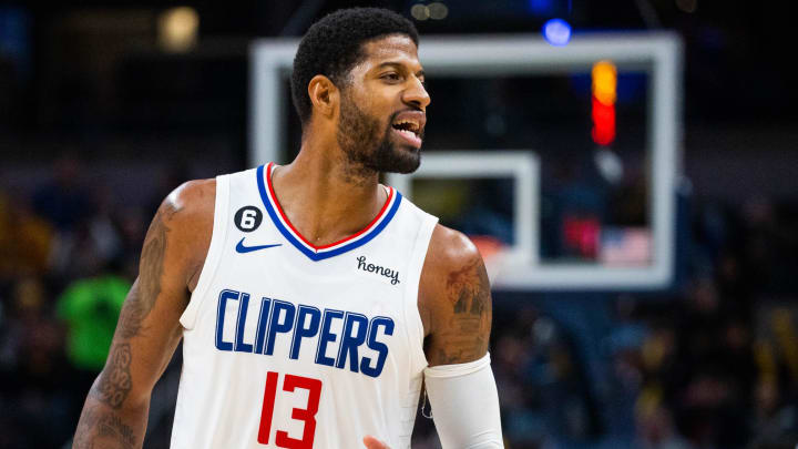 Dec 31, 2022; Indianapolis, Indiana, USA; LA Clippers guard Paul George (13) in the first quarter against the LA Clippers at Gainbridge Fieldhouse. Mandatory Credit: Trevor Ruszkowski-USA TODAY Sports