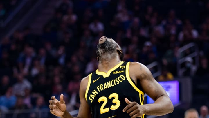 Feb 14, 2024; San Francisco, California, USA; Golden State Warriors center Draymond Green (23) reacts after missing a shot against the LA Clippers during the first half at Chase Center. Mandatory Credit: John Hefti-USA TODAY Sports