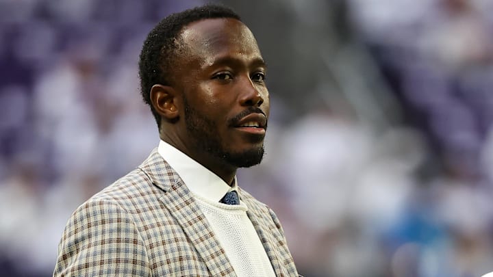 Dec 24, 2023; Minneapolis, Minnesota, USA; Minnesota Vikings general manager Kwesi Adofo-Mensah looks on before the game against the Detroit Lions at U.S. Bank Stadium. Mandatory Credit: Matt Krohn-Imagn Images