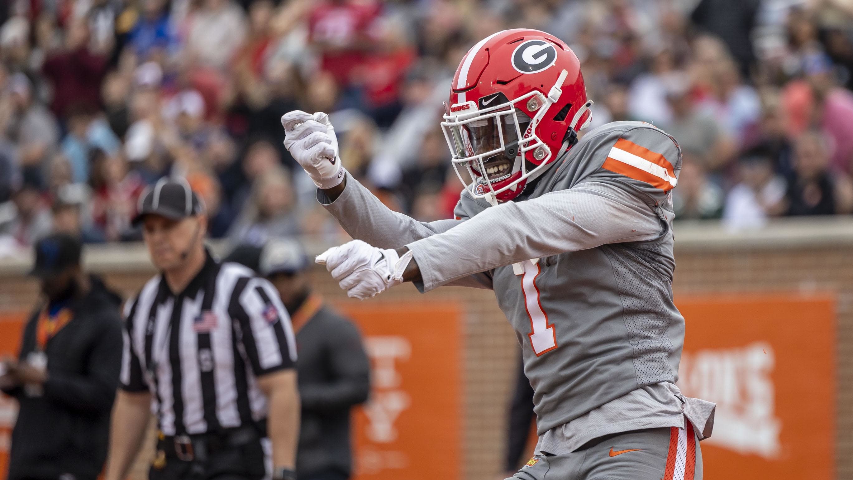 American Team wide receiver Marcus Rosemy-Jacksaint of Georgia (1) at the Reese's Senior Bowl.