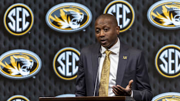 Oct 15, 2024; Birmingham, AL, USA; Missouri Tigers head coach Dennis Gates talks with the media during SEC Media Days at Grand Bohemian Hotel. Mandatory Credit: Vasha Hunt-Imagn Images