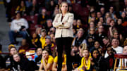 Minnesota coach Dawn Plitzuweit looks on during the second half against Michigan State at Williams Arena in Minneapolis on Jan. 20, 2024.