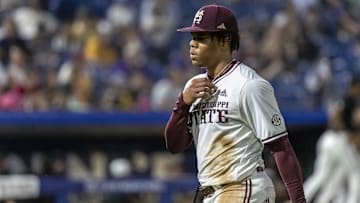 Mississippi State pitcher Jurrangelo Cijntje is pictured during an SEC Tournament game against Vanderbilt on May 23, 2024, at Hoover Metropolitan Stadium.