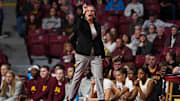 Minnesota head coach Dawn Plitzuweit reacts during the first half against Penn State at Williams Arena in Minneapolis on Jan. 31, 2024.