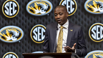 Missouri Tigers head coach Dennis Gates talks with the media during SEC Media Days, prior to this season.