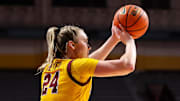 Feb 20, 2024; Minneapolis, Minnesota, USA; Minnesota Golden Gophers forward Mallory Heyer (24) shoots against the Wisconsin Badgers during the first half at Williams Arena. Mandatory Credit: Matt Krohn-Imagn Images