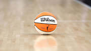 A view of the ball during the second half of game one of the 2024 WNBA semifinals between the Minnesota Lynx and the Connecticut Sun at Target Center. 