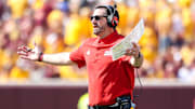 Sep 30, 2023; Minneapolis, Minnesota, USA; Louisiana-Lafayette Ragin Cajuns head coach Michael Desormeaux reacts during the fourth quarter against the Minnesota Golden Gophers at Huntington Bank Stadium. Mandatory Credit: Matt Krohn-Imagn Images