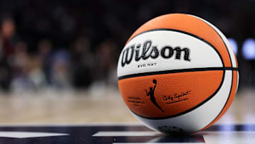 A view of the ball during the second half of game five of the 2024 WNBA playoffs between the Minnesota Lynx and the Connecticut Sun.