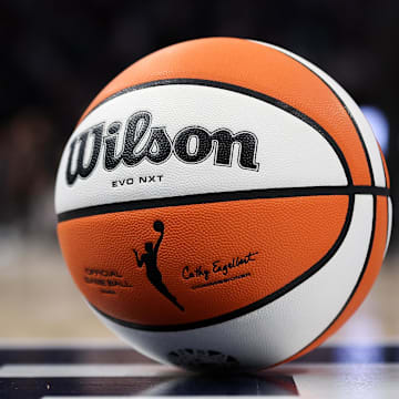 A view of the ball during the second half of game five of the 2024 WNBA playoffs between the Minnesota Lynx and the Connecticut Sun.