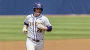 May 25, 2024; Hoover, AL, USA; LSU Tigers infielder Jared Jones (22) jogs the bases after a solo hom run against the South Carolina Gamecocks during the SEC Baseball Tournament at Hoover Metropolitan Stadium. Mandatory Credit: Vasha Hunt-USA TODAY Sports