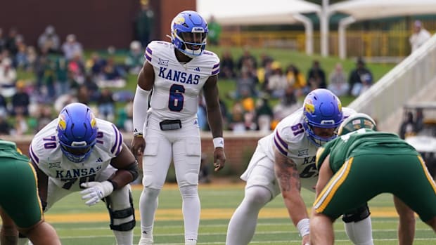 Kansas quarterback Jalon Daniels makes a call at the line against Baylor.