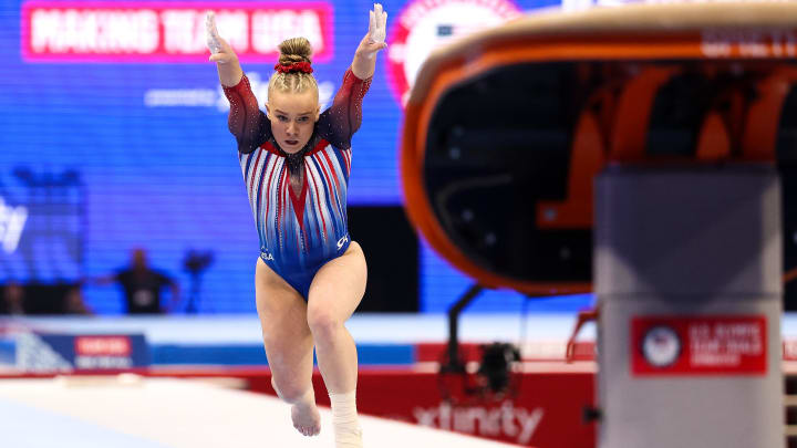 Arkansas Razorback gymnast Joscelyn Roberson competes on the vault during the U.S. Olympic Team Gymnastics Trials at Target Center. 