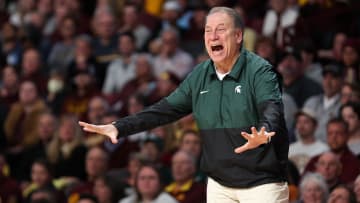 Feb 6, 2024; Minneapolis, Minnesota, USA; Michigan State Spartans head coach Tom Izzo reacts during the first half against the Minnesota Golden Gophers at Williams Arena. Mandatory Credit: Matt Krohn-USA TODAY Sports