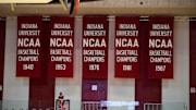 A view of the championship banners in at Simon Skjodt Assembly Hall. 