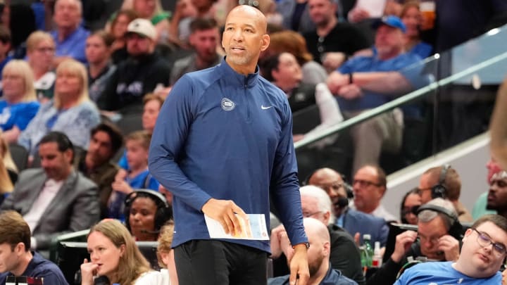 Apr 12, 2024; Dallas, Texas, USA; Detroit Pistons head coach Monty Williams looks on during the game against the Dallas Mavericks American Airlines Center. Mandatory Credit: Chris Jones-USA TODAY Sports