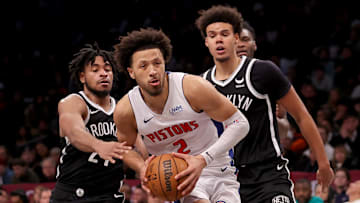Dec 23, 2023; Brooklyn, New York, USA; Detroit Pistons guard Cade Cunningham (2): Brad Penner-Imagn Images