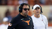 Dec 21, 2024; Austin, Texas, USA; Texas Longhorns special teams analyst Jeff Crosby against the Clemson Tigers during the CFP National playoff first round at Darrell K Royal-Texas Memorial Stadium. Mandatory Credit: Mark J. Rebilas-Imagn Images