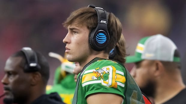 Jan 1, 2024; Glendale, AZ, USA; Oregon Ducks quarterback Austin Novosad (16) against the Liberty Flames during the 2024 Fiest