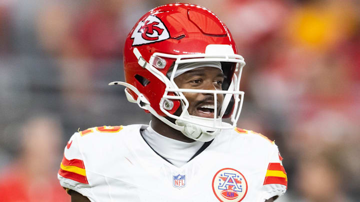 Aug 9, 2025; Glendale, Arizona, USA; Kansas City Chiefs wide receiver Tyquan Thornton (2) against the Arizona Cardinals during a preseason NFL game at State Farm Stadium. Mandatory Credit: Mark J. Rebilas-Imagn Images