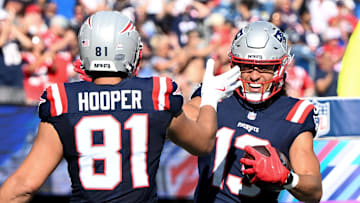 New England Patriots - Tight End Austin Hooper and Wide Receiver Mack Hollins (L), Tight End Hunter Henry, and Tackle Will Campbell (R)