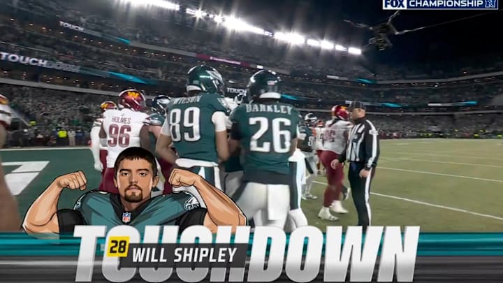Will Shipley touchdown during Eagles-Commanders on Jan. 26, 2025. Will Shipley touchdown during Eagles-Commanders on Jan. 26, 2025.