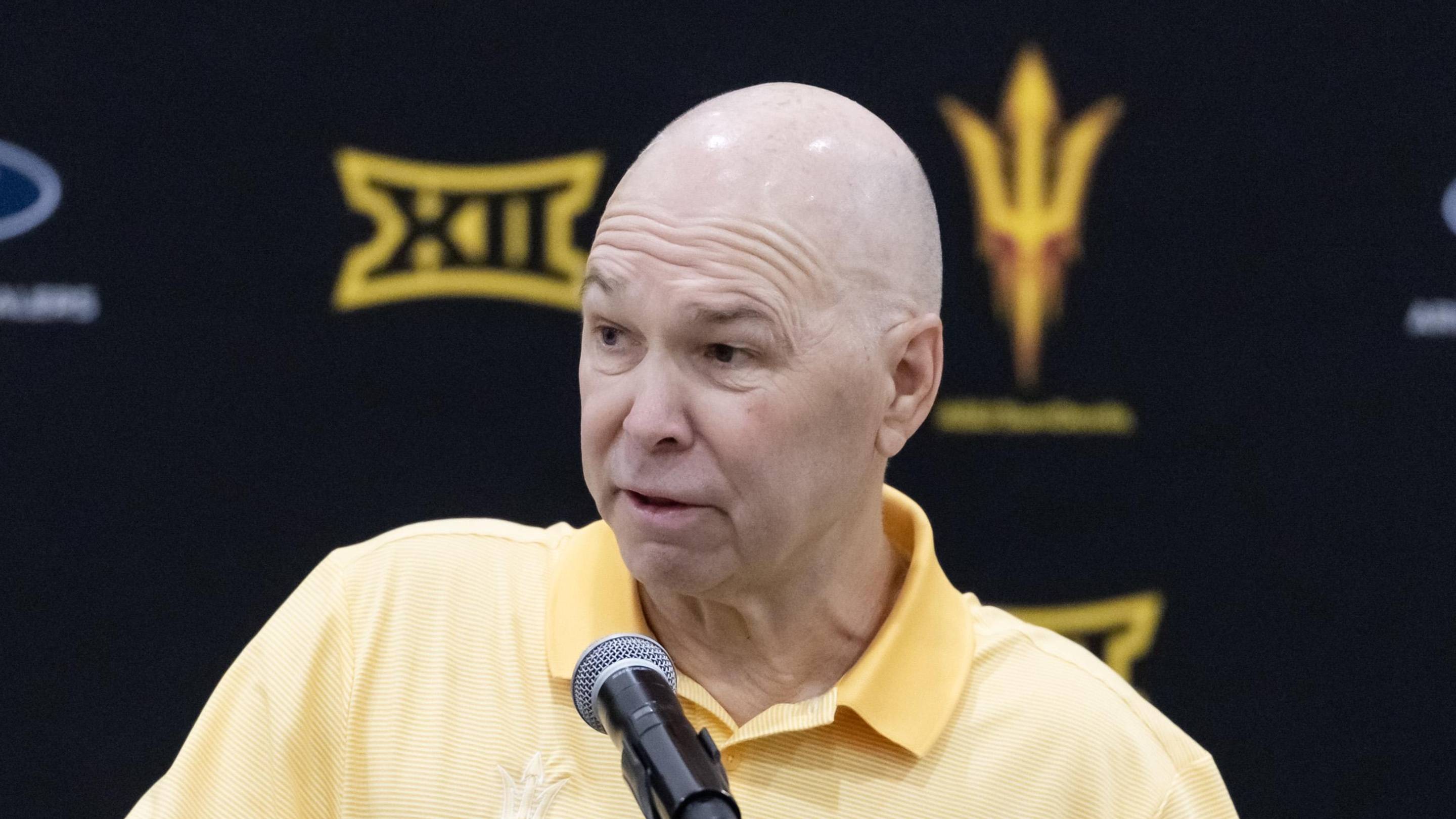 May 7, 2026; Tempe, Arizona, USA; Arizona State Sun Devils basketball head coach Randy Bennett speaks to the media during an introductory press conference at the Weatherup Center. Mandatory Credit: Mark J. Rebilas-Imagn Images | Mark J. Rebilas-Imagn Images