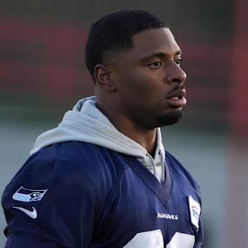 Nov 10, 2022; Munich, Germany; Seattle Seahawks cornerback Tre Brown (22) during practice at FC Bayern Munich at Sabener Strabe. Mandatory Credit: Kirby Lee-Imagn Images