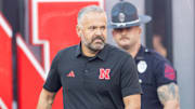 Nebraska football head coach Matt Rhule comes out of the tunnel before the game against Akron.
