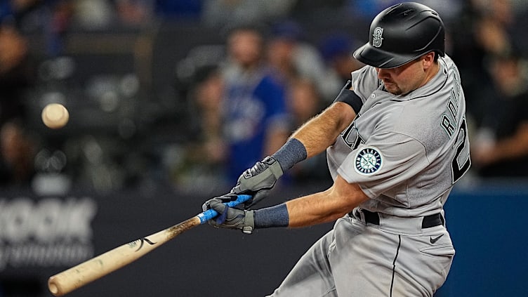 Oct 8, 2022; Toronto, Ontario, CAN; Seattle Mariners catcher Cal Raleigh (29) hits a single in the