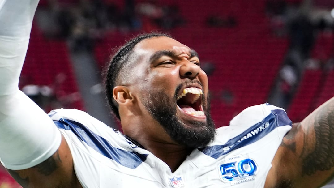 Leonard Williams of the Seattle Seahawks laughs