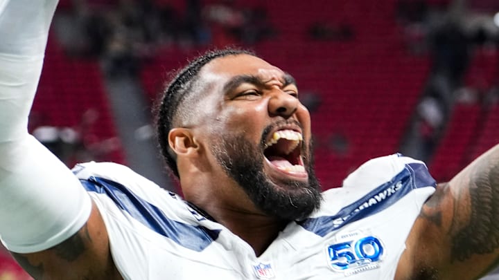 Leonard Williams of the Seattle Seahawks laughs