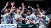 the Auburn Tigers dugout against Coastal Carolina during game two of the NCAA Baseball Super Regonal at Plainsman Park in Auburn, Ala., on Friday June 6, 2025.
