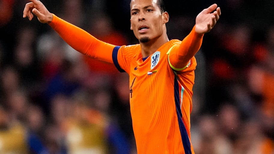 Virgil van Dijk spreading his arms.