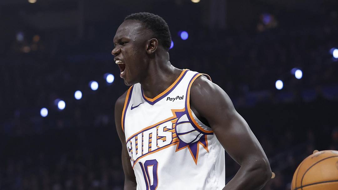 Phoenix Suns center Khaman Maluach screams after dunking against the Oklahoma City Thunder in the first half during game two of the first round of the 2026 NBA Playoffs at Paycom Center. Phoenix Suns center Khaman Maluach screams after dunking against the Oklahoma City Thunder in the first half during game two of the first round of the 2026 NBA Playoffs at Paycom Center.