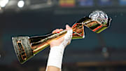 The FIFA Women's World Cup trophy is held high