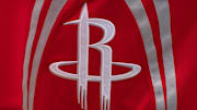 Apr 2, 2015; Dallas, TX, USA; A view of the Houston Rockets logo during the game between the Dallas Mavericks and the Houston Rockets at the American Airlines Center. The Rockets defeated the Mavericks 108-101. Mandatory Credit: Jerome Miron-Imagn Images